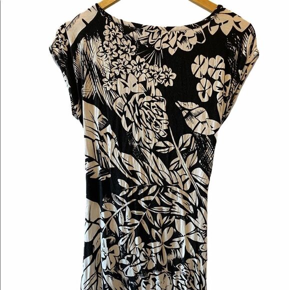 DENVER HAYES Black & White Floral Jersey Dress L - Picture 5 of 9